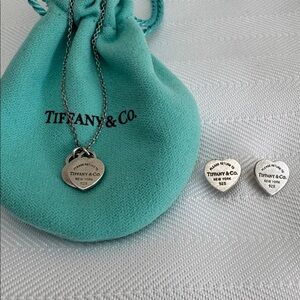 Tiffany & Co. Silver Heart Earrings with Blue Box and Pouch